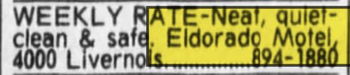 Eldorado Motel - May 1984 Ad